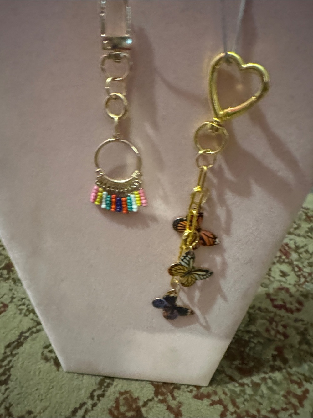 Gold Tone Butterfly & Beaded Charm Keychains - Colorful Accents